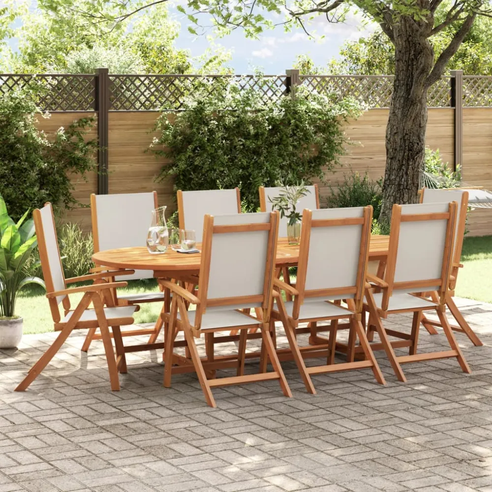 vidaXL juego comedor de jardín 9 pzas madera maciza acacia y textileno Resistente la Intemperie