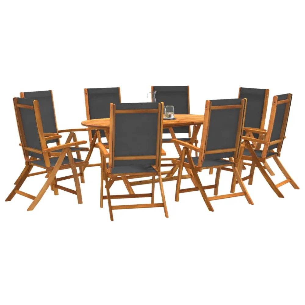 vidaXL juego comedor de jardín 9 pzas madera maciza acacia y textileno con Sombrilla Incluida