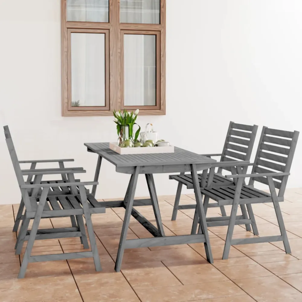vidaXL juego de comedor de jardín 5 pzas madera maciza de acacia gris en Color Café y Beige