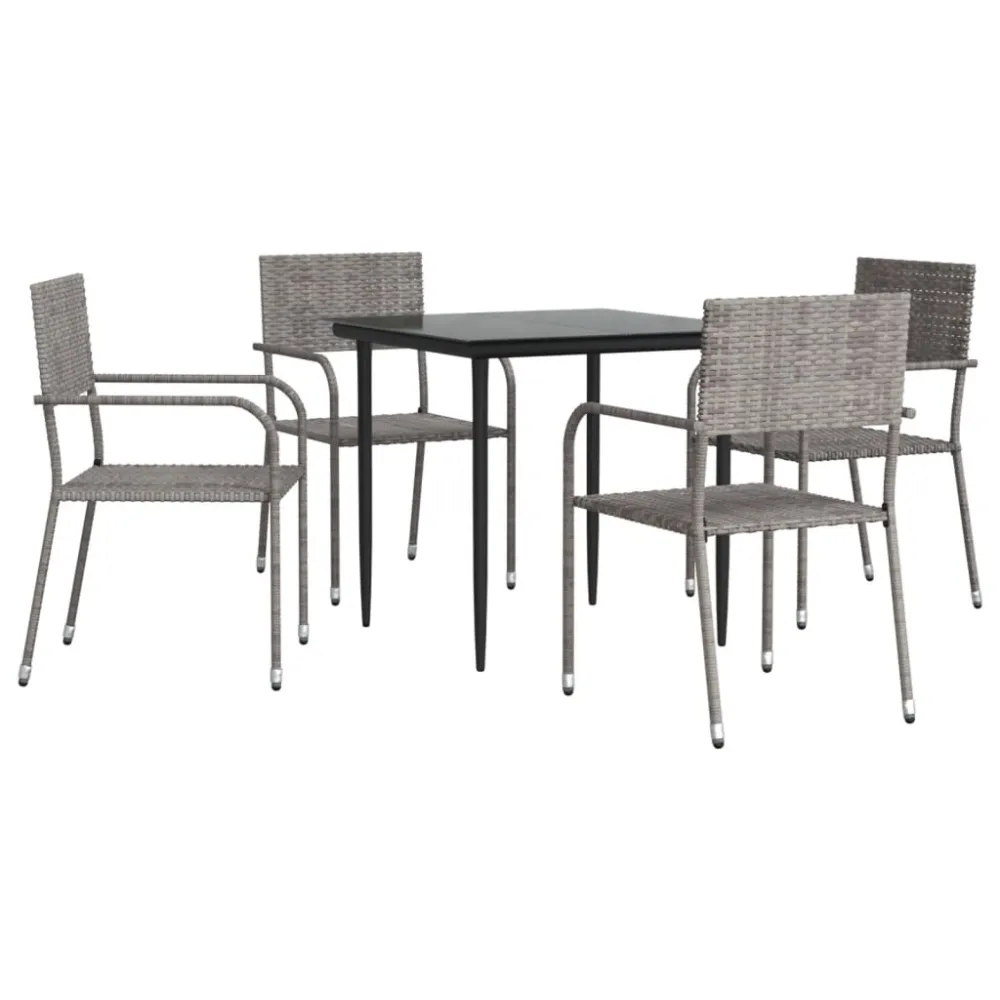 vidaXL juego de comedor jardín 5 pzas ratán sintético acero gris negro con Sombrilla Incluida