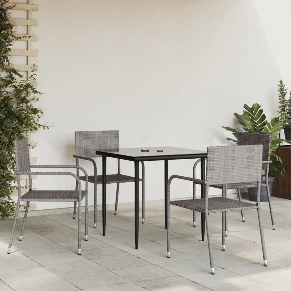 vidaXL juego de comedor jardín 5 pzas ratán sintético acero gris negro con Sombrilla Incluida