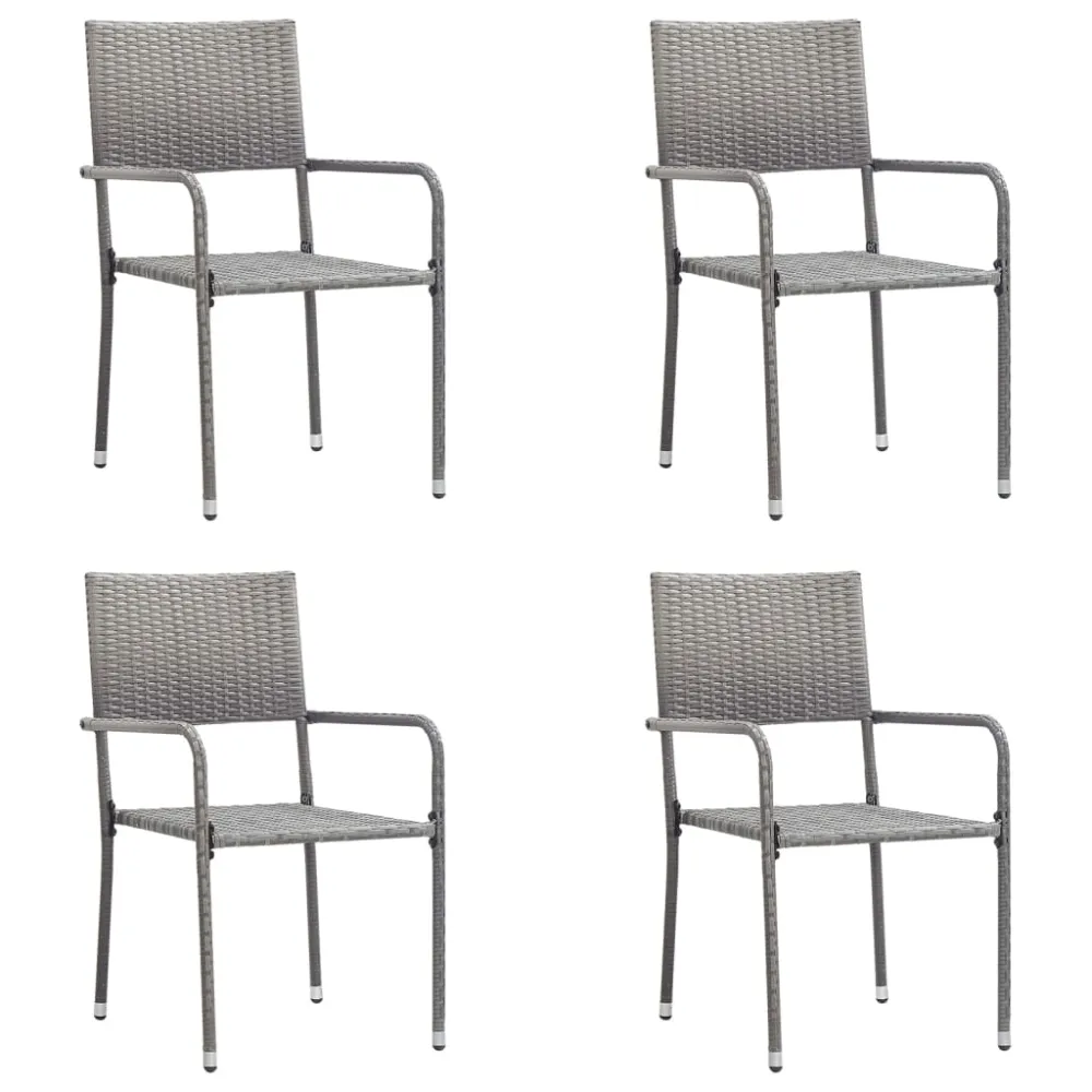 vidaXL juego de comedor jardín 5 pzas ratán sintético acero gris negro con Sombrilla Incluida