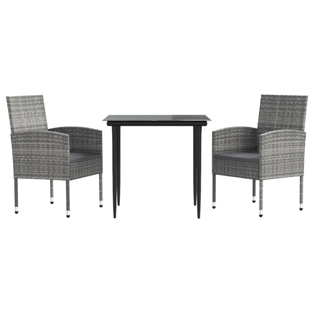 vidaXL juego de comedor jardín 3 pzas ratán sintético acero gris negro para Terraza y Piscina