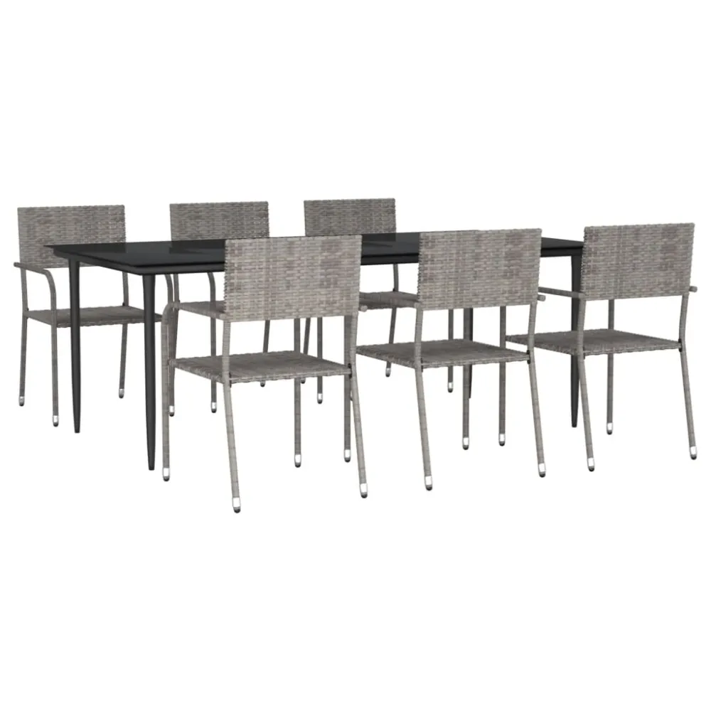 vidaXL juego de comedor jardín 7 pzas ratán sintético acero gris negro en Ratán Sintético