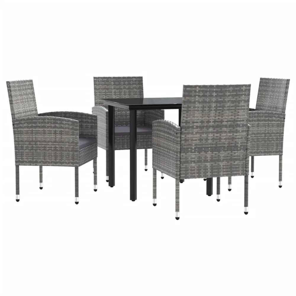 vidaXL juego de comedor jardín 5 pzas ratán sintético acero gris negro en Ratán Sintético