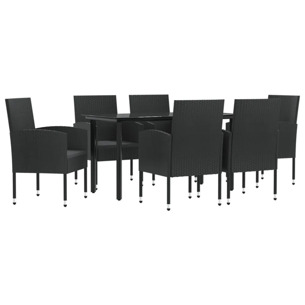 vidaXL juego de comedor de jardín 7 pzas ratán sintético y acero negro en Color Café y Beige