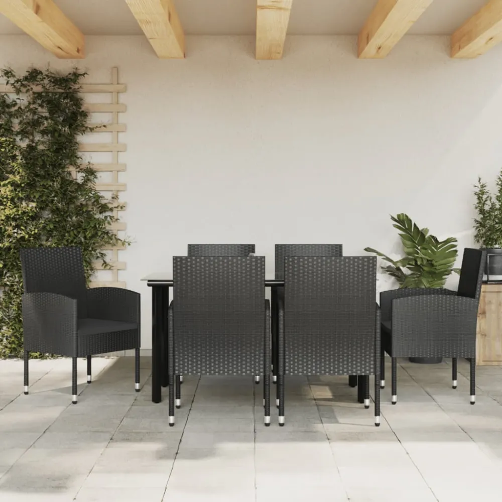 vidaXL juego de comedor de jardín 7 pzas ratán sintético y acero negro en Color Café y Beige
