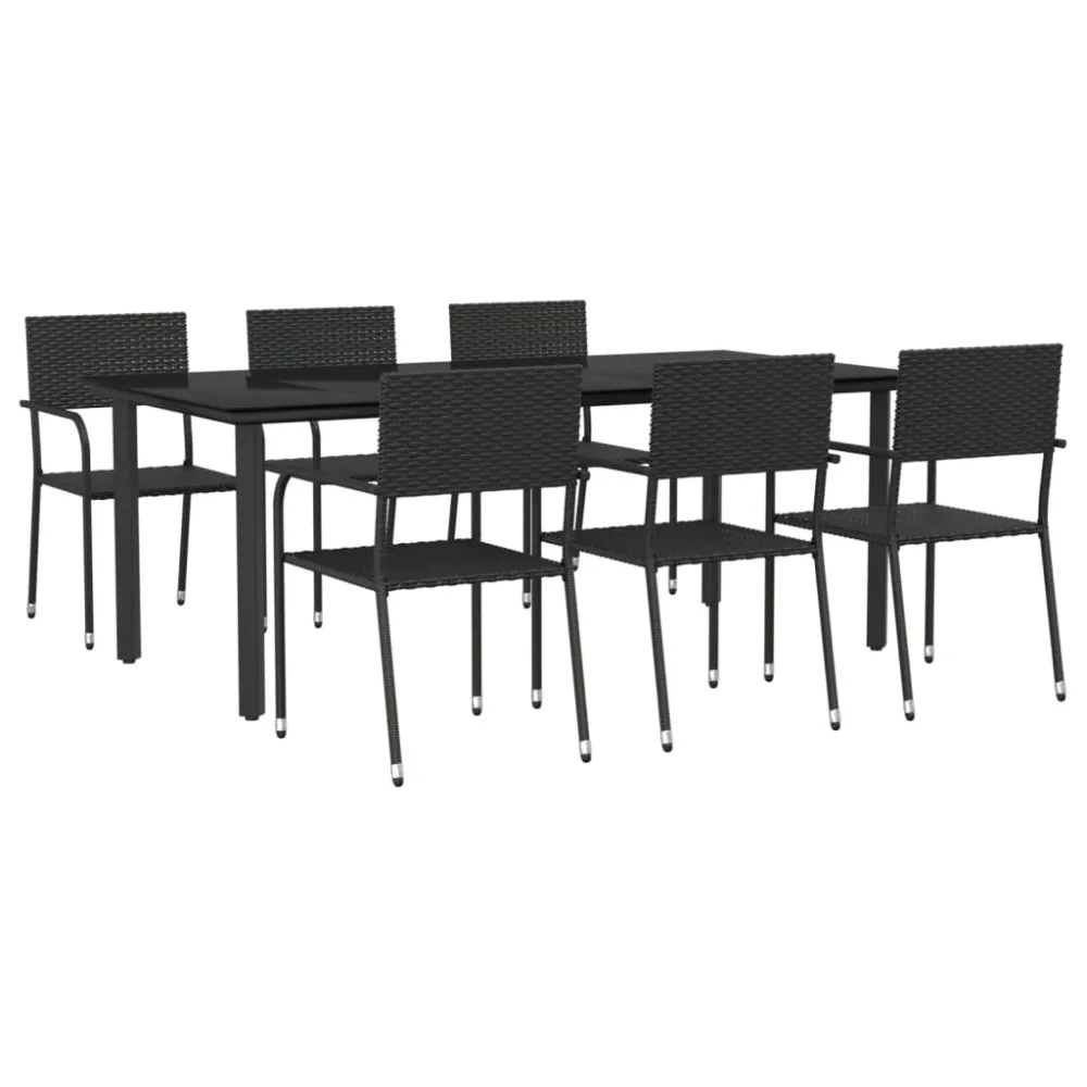 vidaXL juego de comedor de jardín 7 pzas ratán sintético y acero negro Resistente la Intemperie