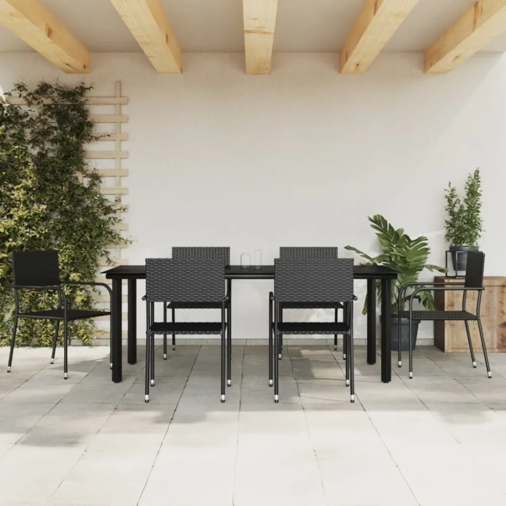 vidaXL juego de comedor de jardín 7 pzas ratán sintético y acero negro Resistente la Intemperie