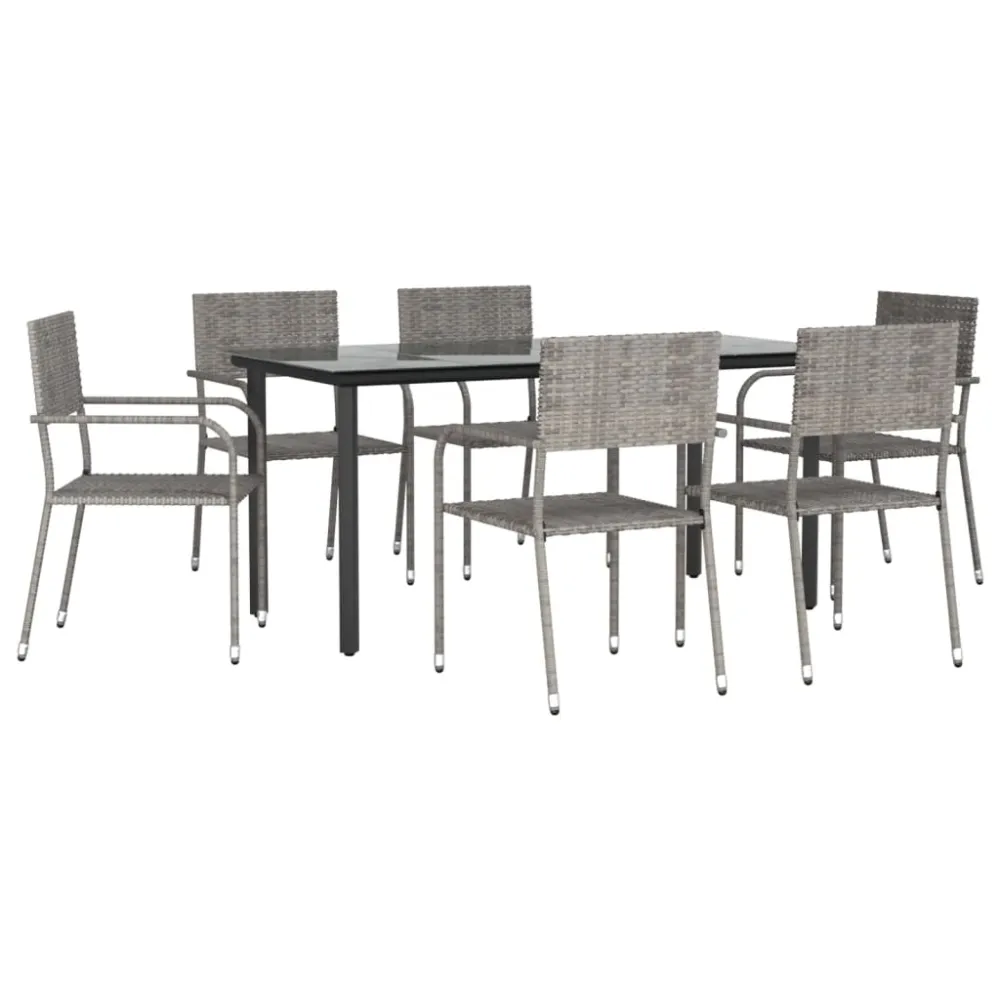 vidaXL juego de comedor jardín 7 pzas ratán sintético acero gris negro | Material Resistente los Rayos UV
