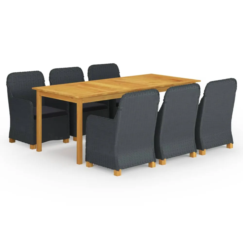 vidaXL juego de comedor para jardín de 7 piezas gris negro con Sombrilla Incluida
