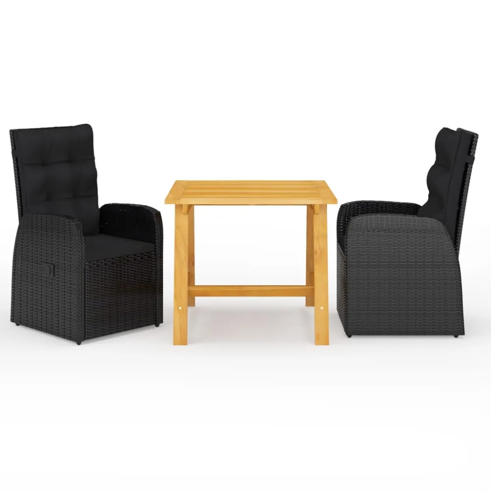 vidaXL juego de comedor para jardín 3 piezas negro Resistente la Intemperie
