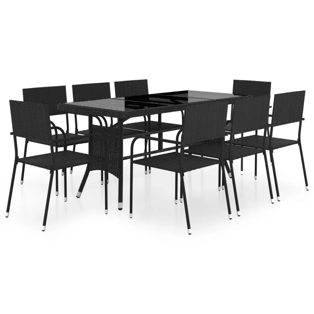vidaXL juego de comedor para jardín 9 piezas ratán sintético negro - Incluye Mesa y Sillas