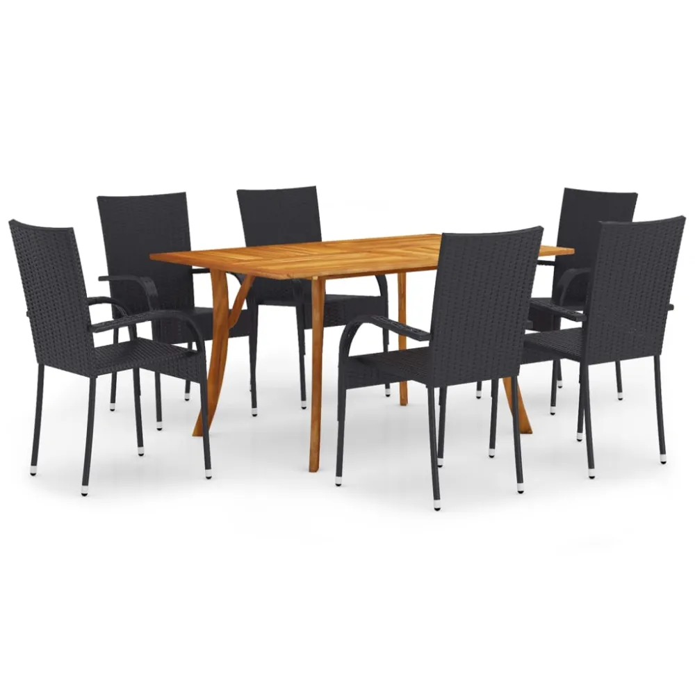 vidaXL juego de comedor para jardín 7 piezas negro Fácil Mantenimiento