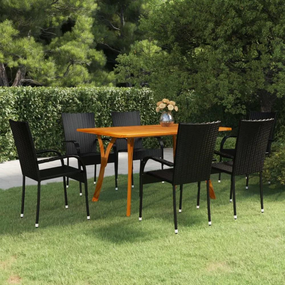 vidaXL juego de comedor para jardín 7 piezas negro Fácil Mantenimiento