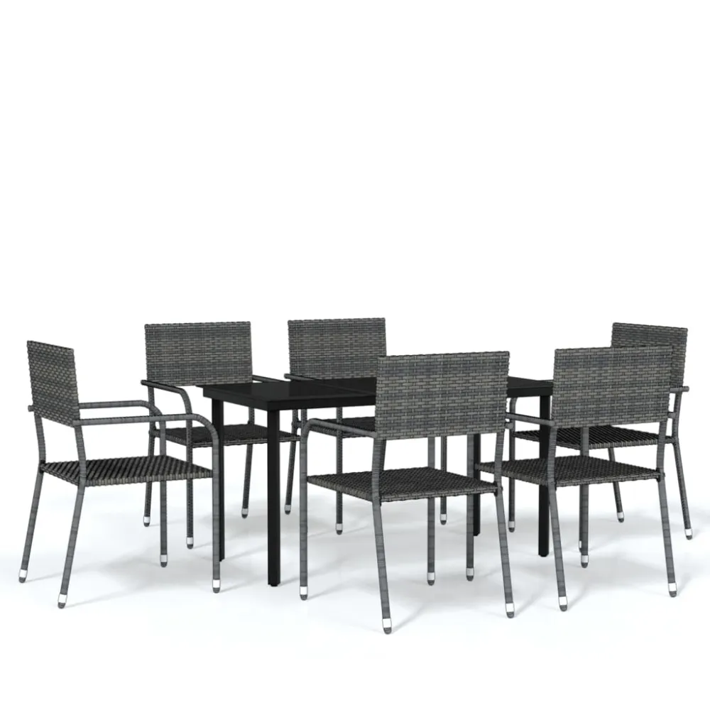 vidaXL juego de comedor para jardín 7 piezas gris en Ratán Sintético