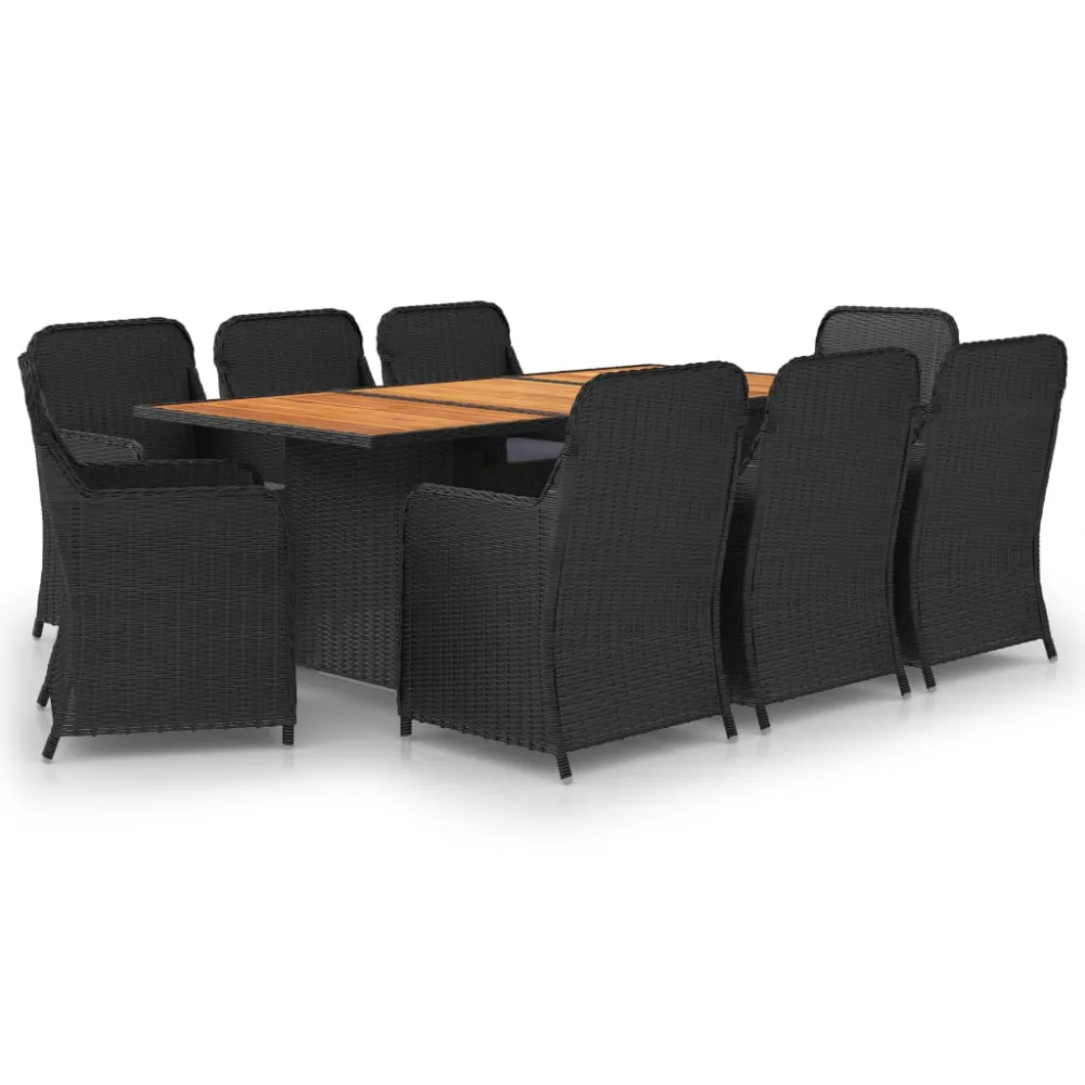vidaXL juego de comedor para jardín 9 piezas ratán sintético negro en Color Café y Beige