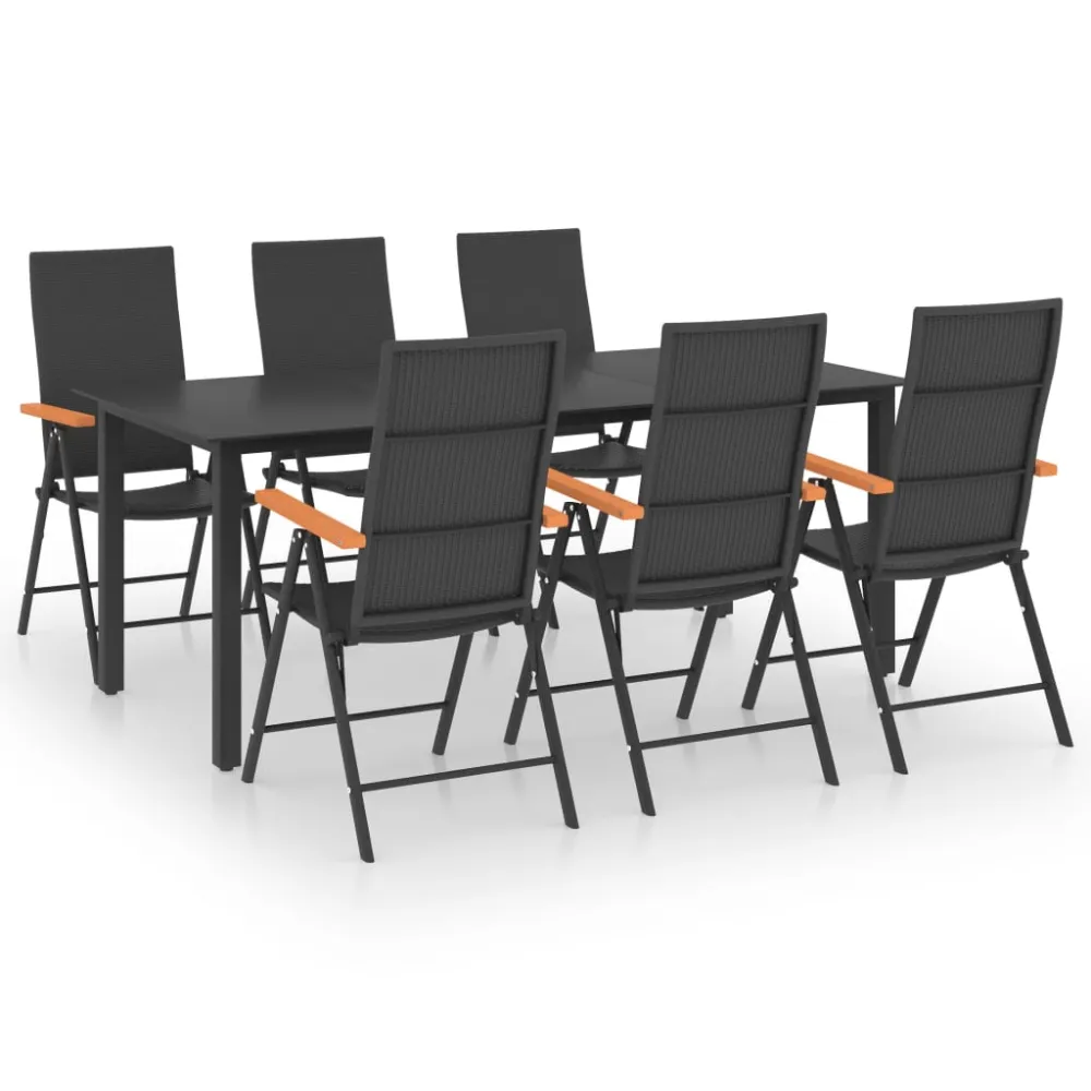vidaXL juego de comedor para jardín 7 piezas negro y marrón | Material Resistente los Rayos UV