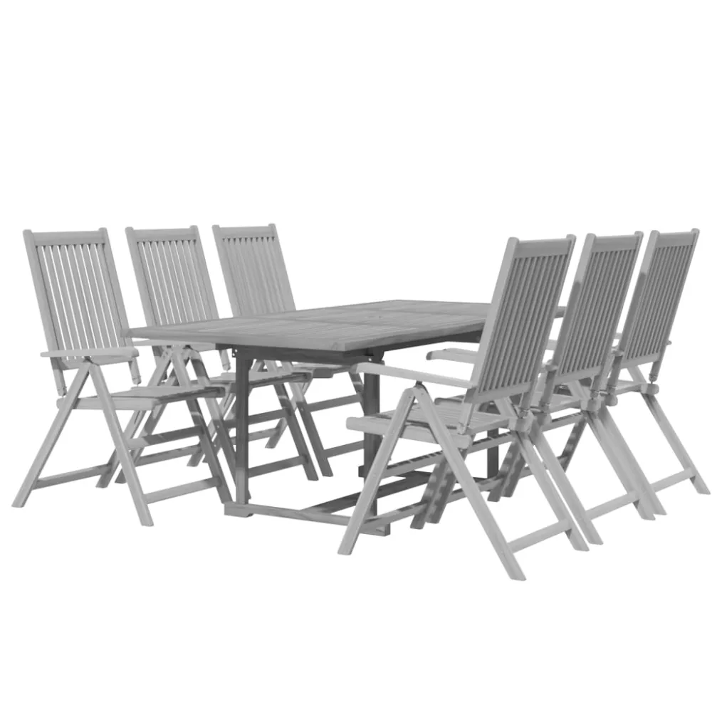 vidaXL juego de comedor para jardín 7 piezas madera maciza de acacia | Material Resistente los Rayos UV