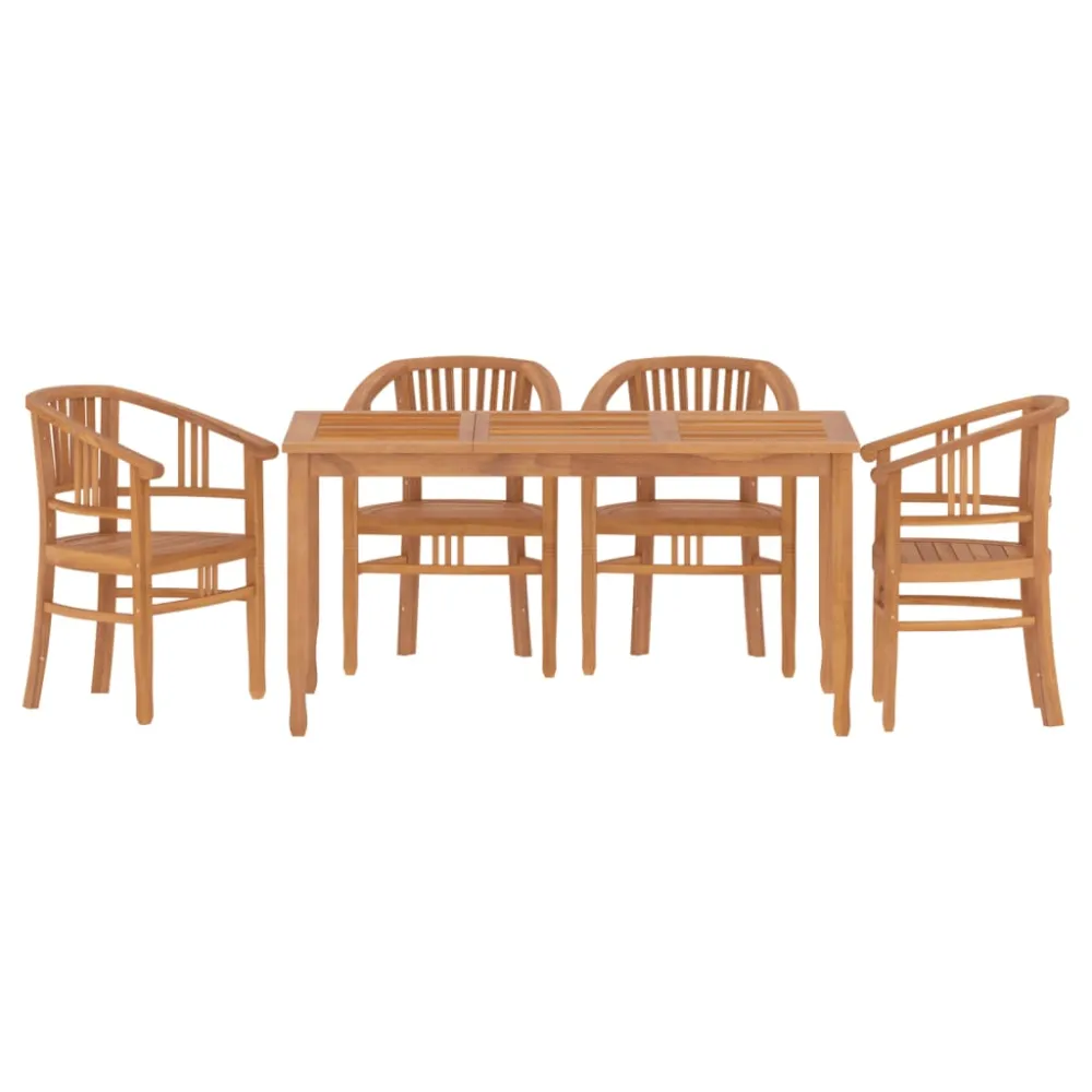vidaXL juego de comedor para jardín 5 piezas madera maciza de teca | Material Resistente los Rayos UV