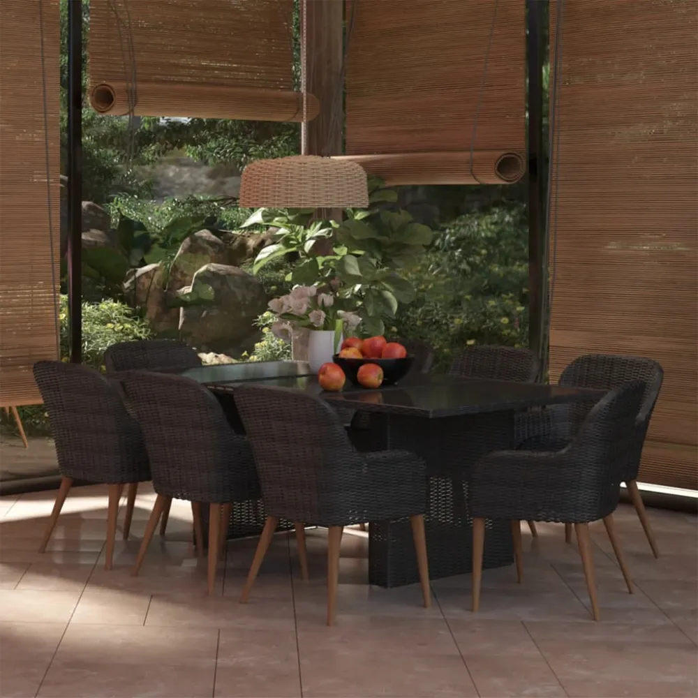 vidaXL juego de comedor para jardín 9 piezas ratán sintético negro con Sombrilla Incluida