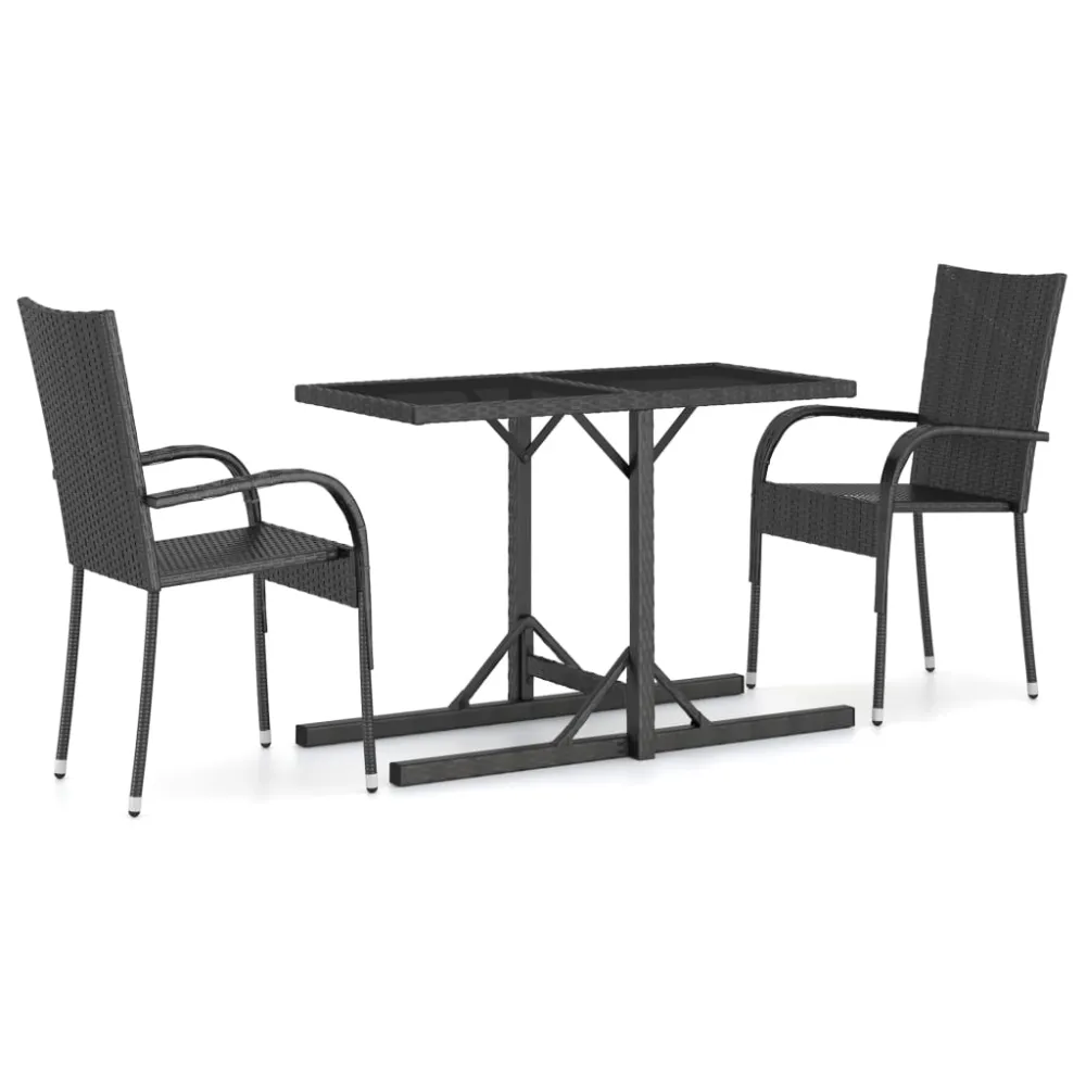 vidaXL juego de comedor para jardín 3 piezas negro | Incluye Mesa y 4 Sillas |