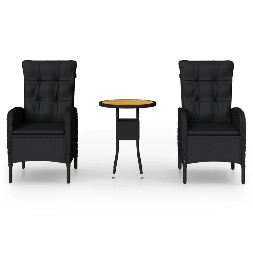 vidaXL juego de comedor para jardín 3 piezas ratán sintético negro | Incluye Mesa y 4 Sillas |