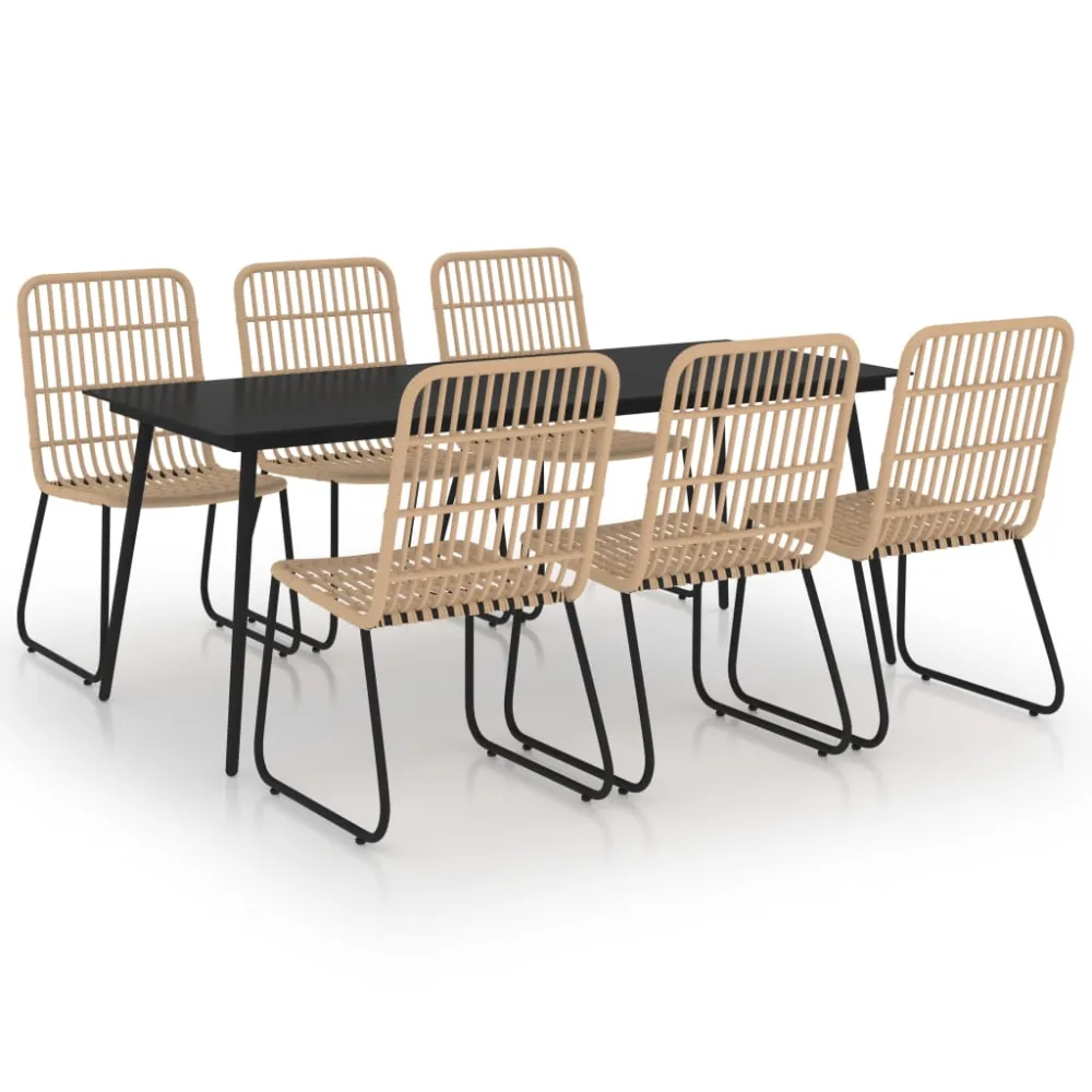 vidaXL juego de comedor para jardín 7 piezas ratán sintético y vidrio en Color Café y Beige