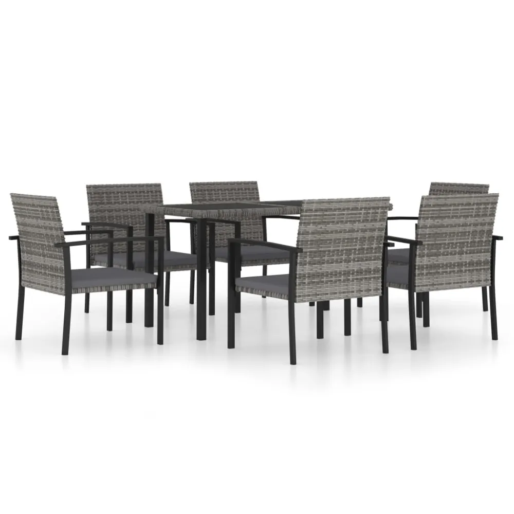vidaXL juego de comedor para jardín 7 piezas ratán sintético gris Material de Aluminio y Tela