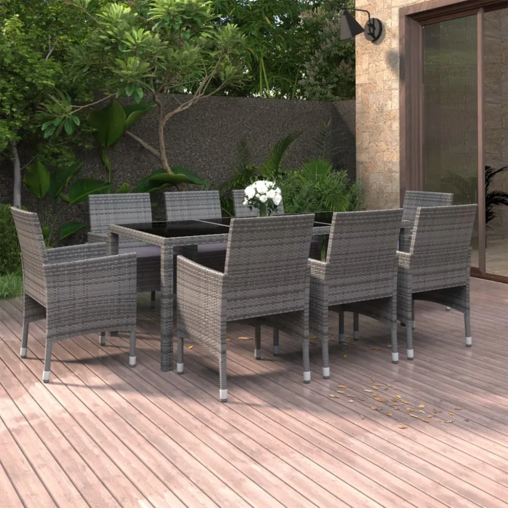 vidaXL juego de comedor para jardín 9 piezas ratán sintético gris Fácil Mantenimiento