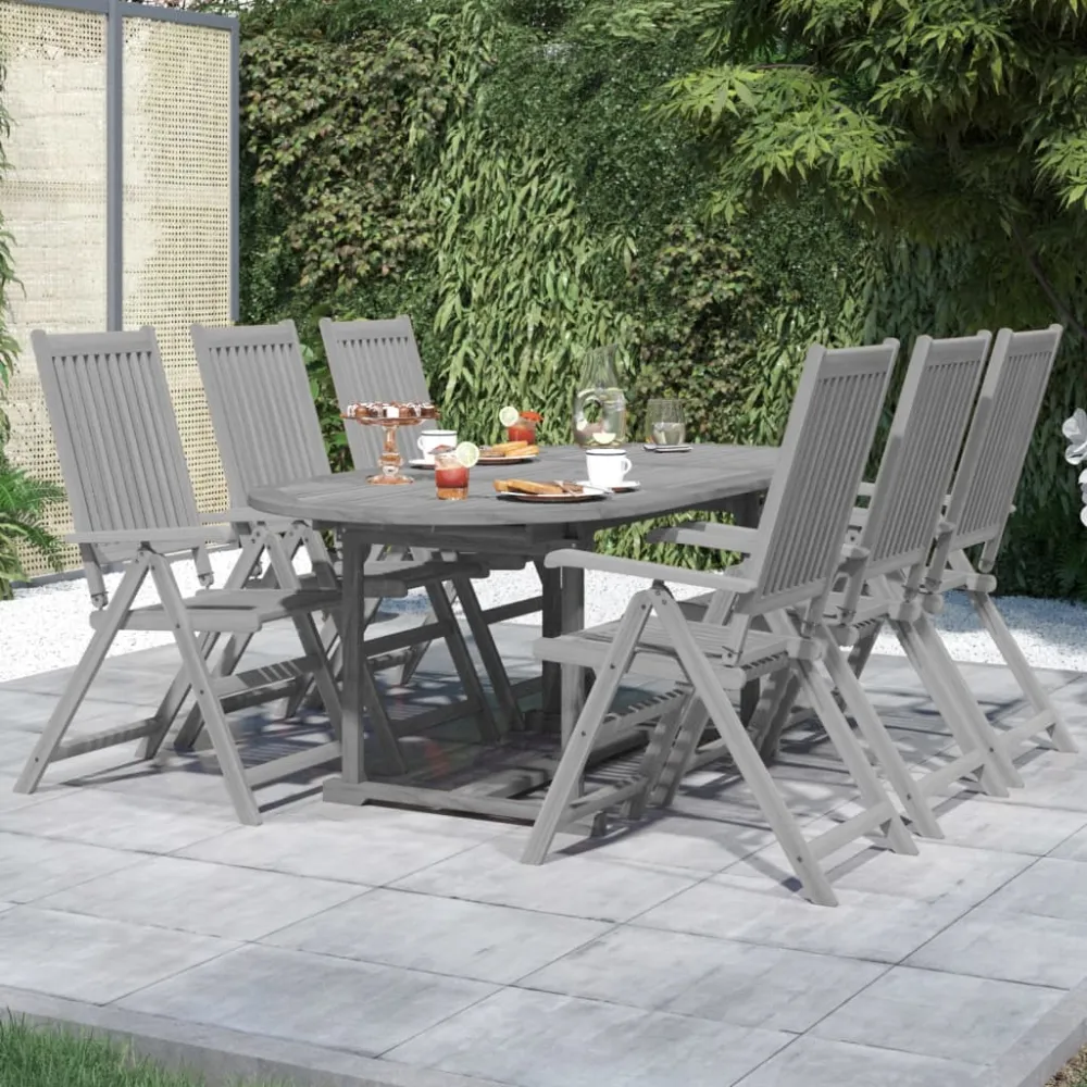 vidaXL juego de comedor para jardín 7 piezas madera maciza acacia en Color Café y Beige