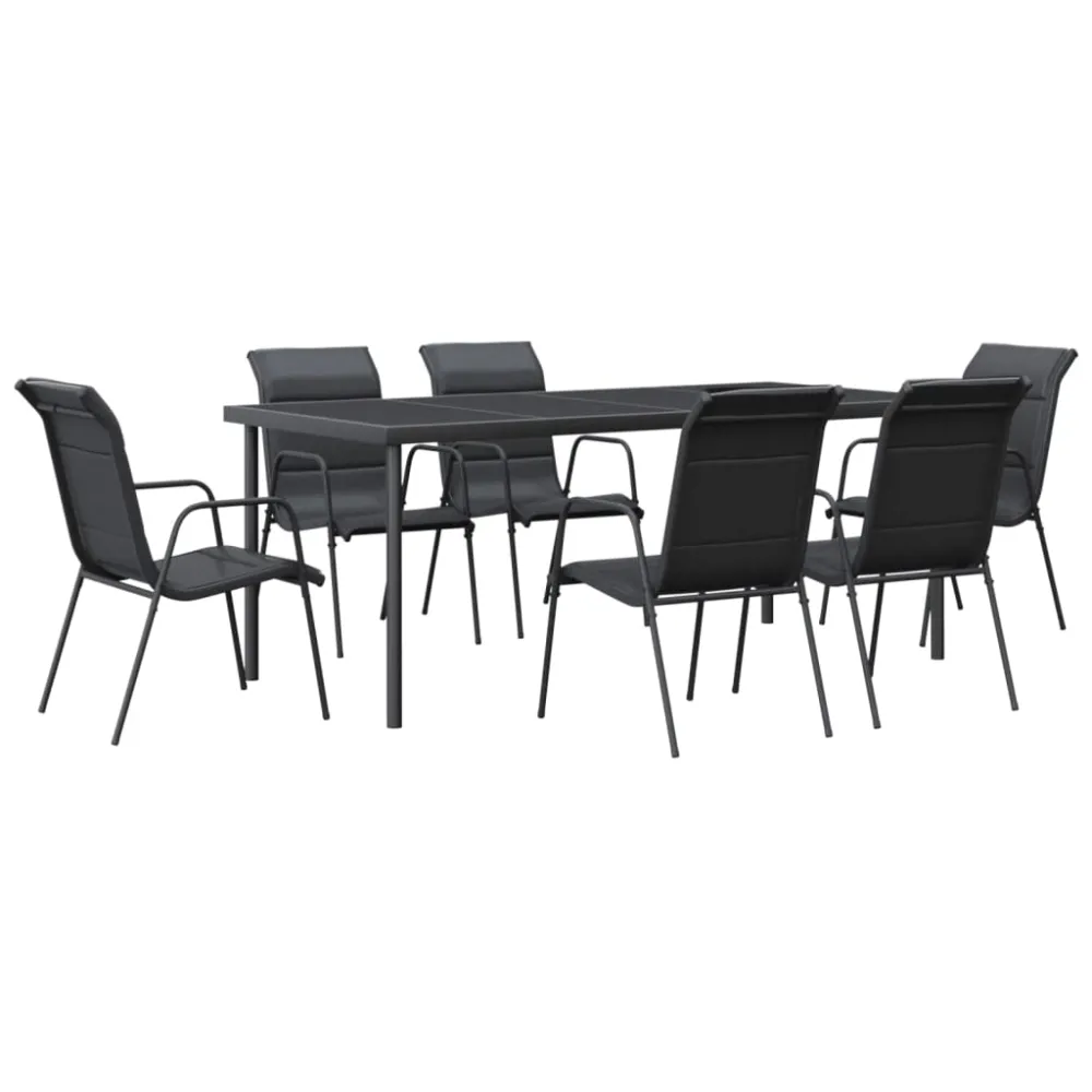 vidaXL juego de comedor para jardín 7 piezas acero y textilene negro para 8 Personas