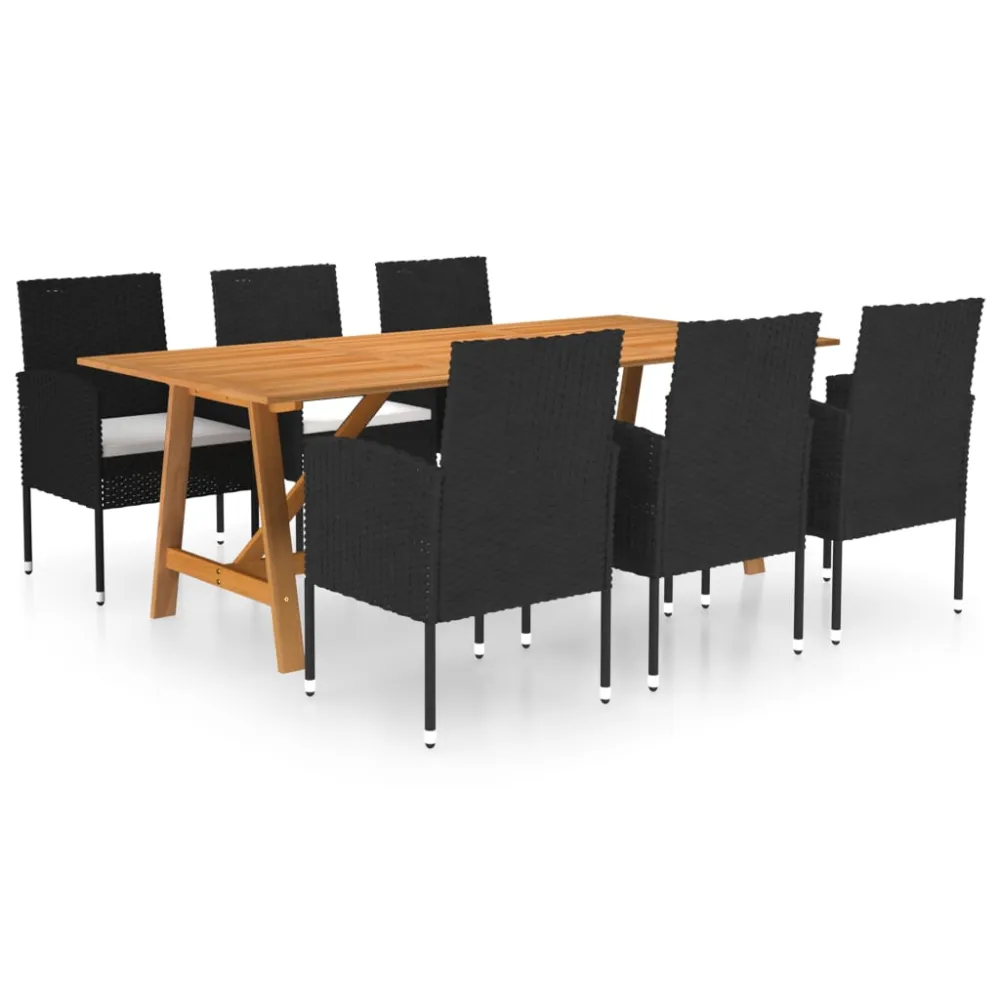 vidaXL juego de comedor para jardín de 7 piezas negro con Mesa de Centro