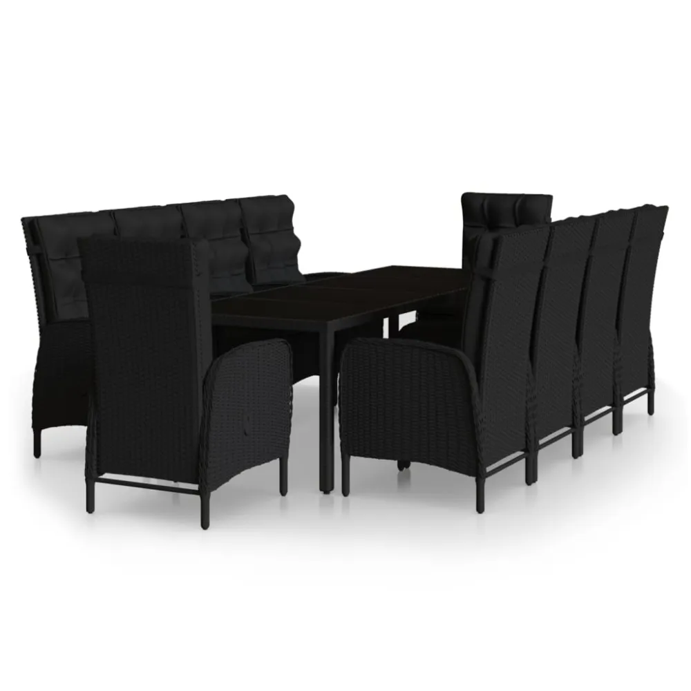 vidaXL juego de comedor para jardín 11 piezas ratán sintético negro | Incluye Mesa y 4 Sillas |