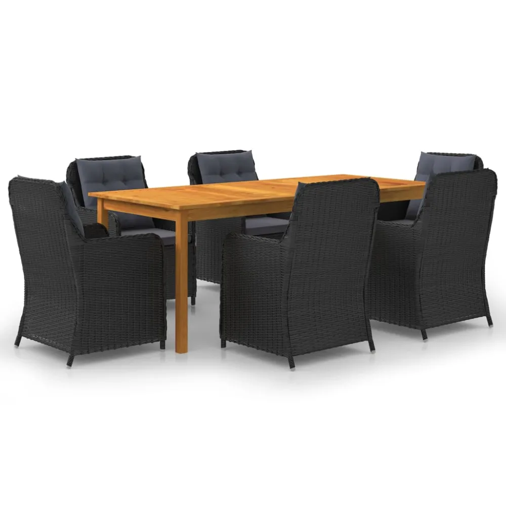 vidaXL juego de comedor para jardín de 7 piezas negro Fácil Mantenimiento