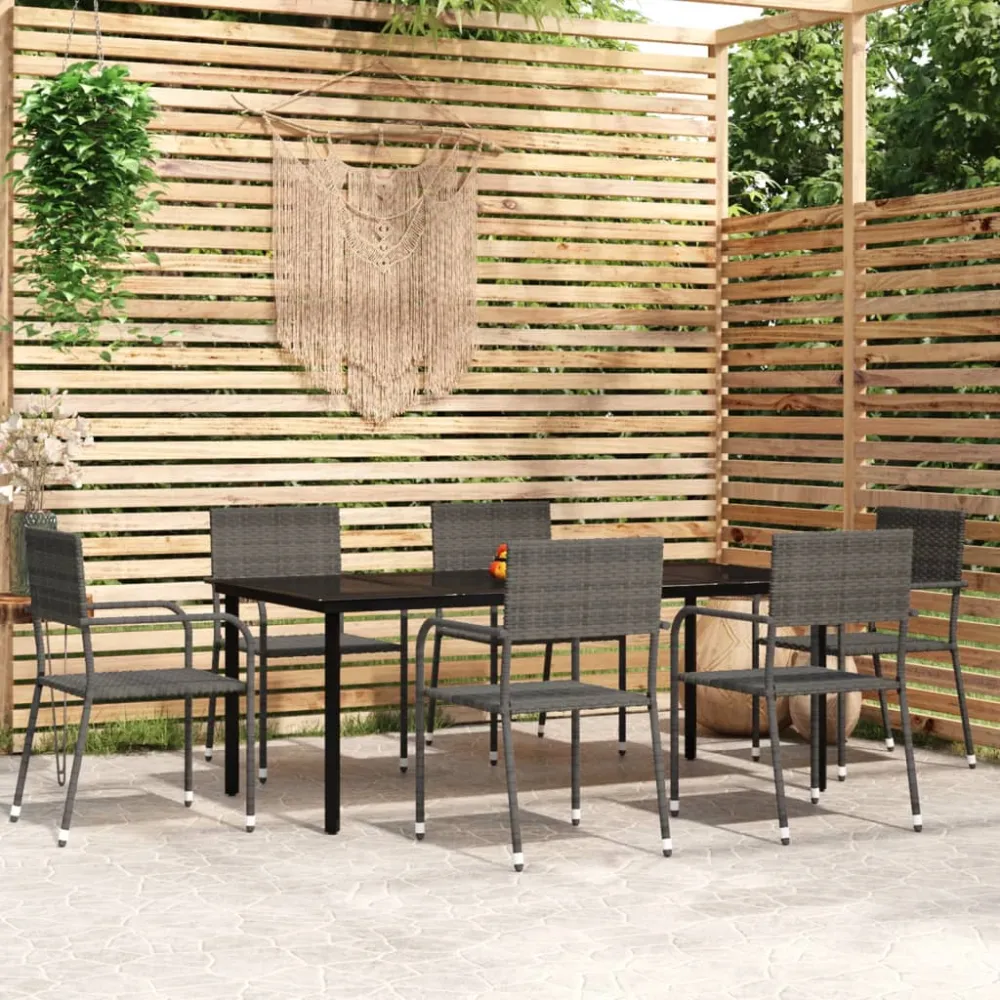 vidaXL juego de comedor para jardín 7 piezas gris con Mesa de Centro