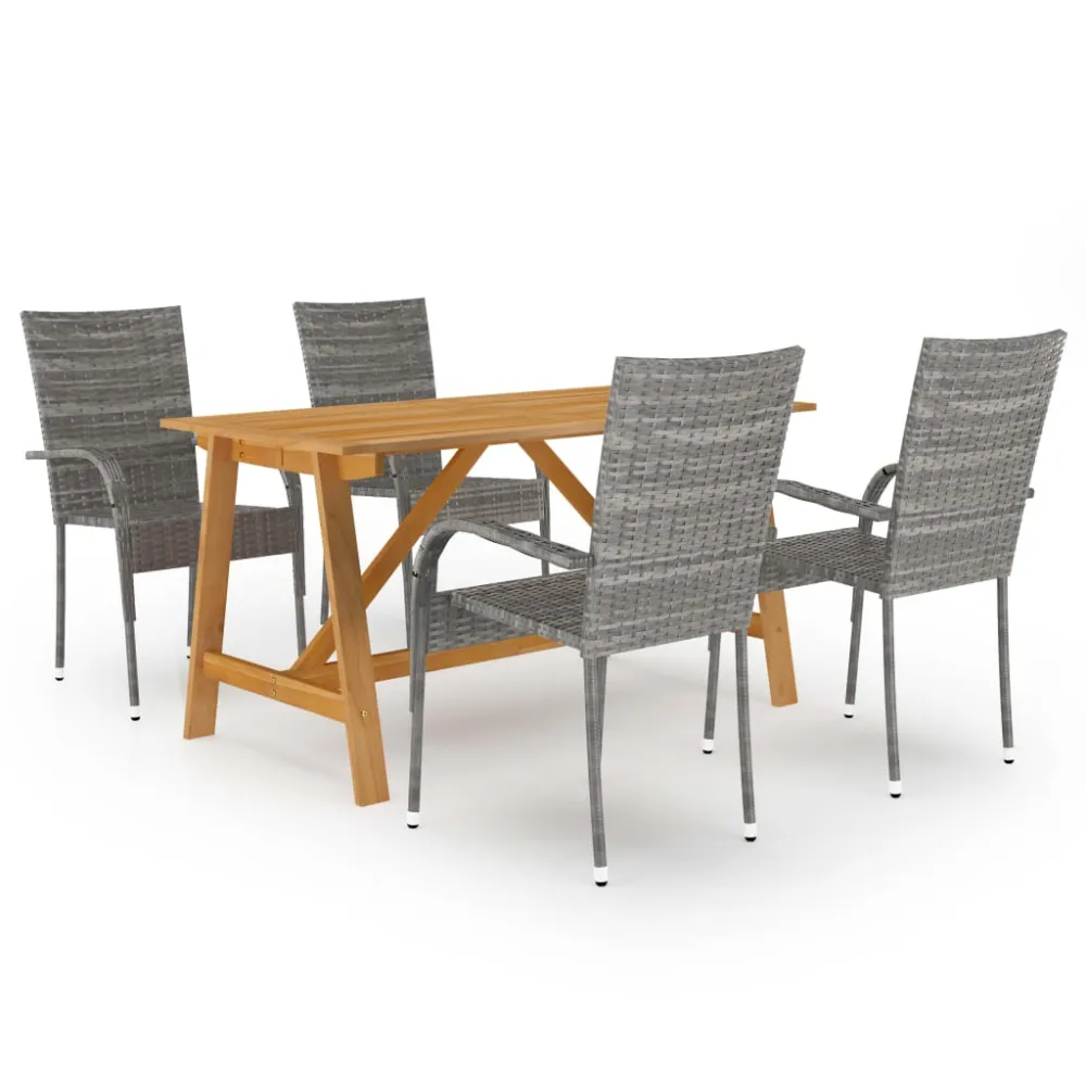 vidaXL juego de comedor para jardín 5 piezas gris con Mesa de Centro
