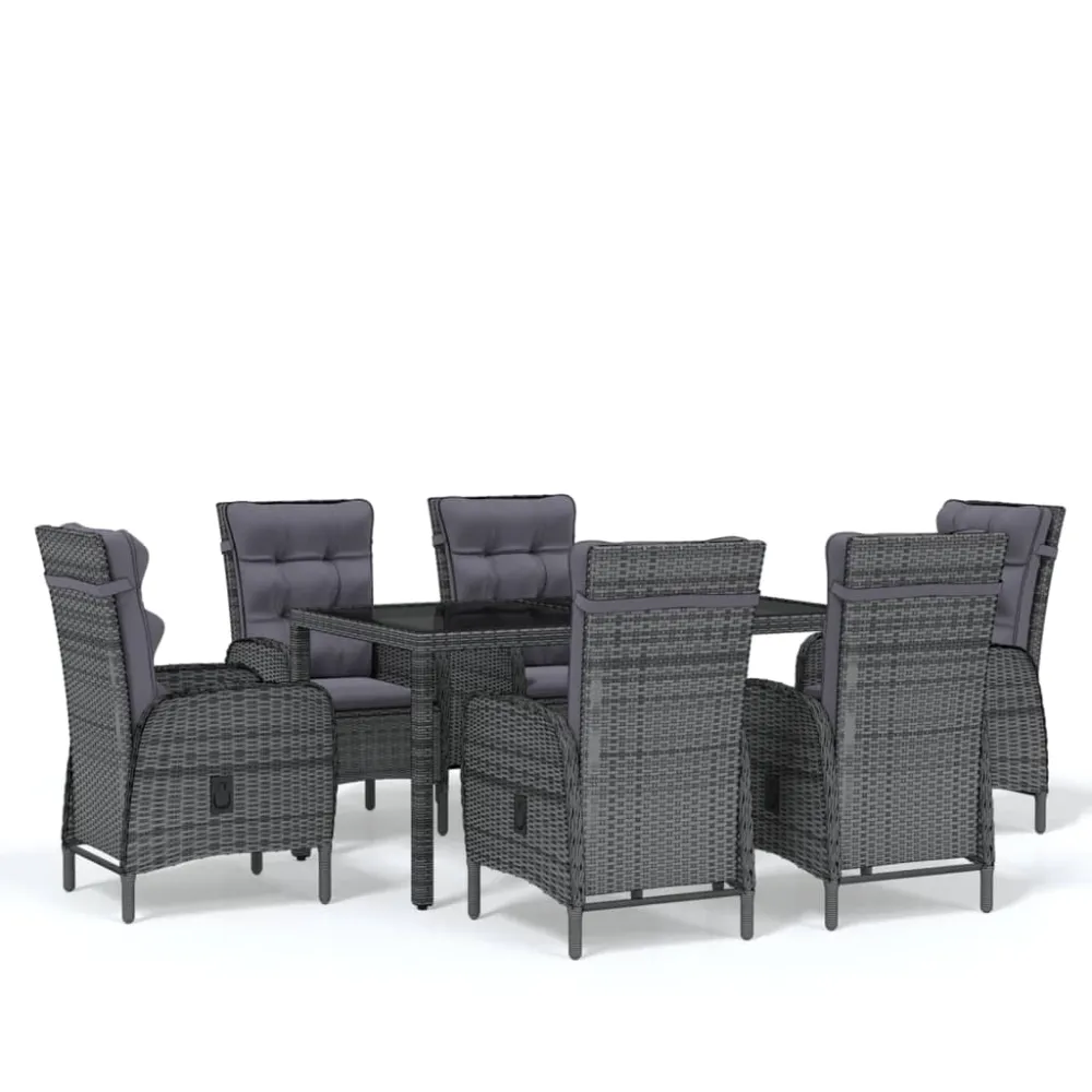 vidaXL juego de comedor para jardín 7 piezas ratán sintético gris con Cojines Prueba de Agua