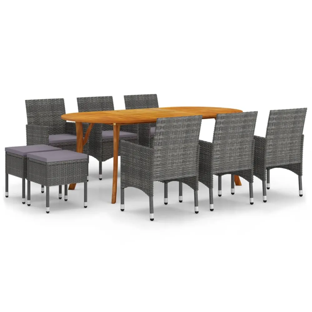 vidaXL juego de comedor para jardín de 9 piezas gris | Material Resistente los Rayos UV