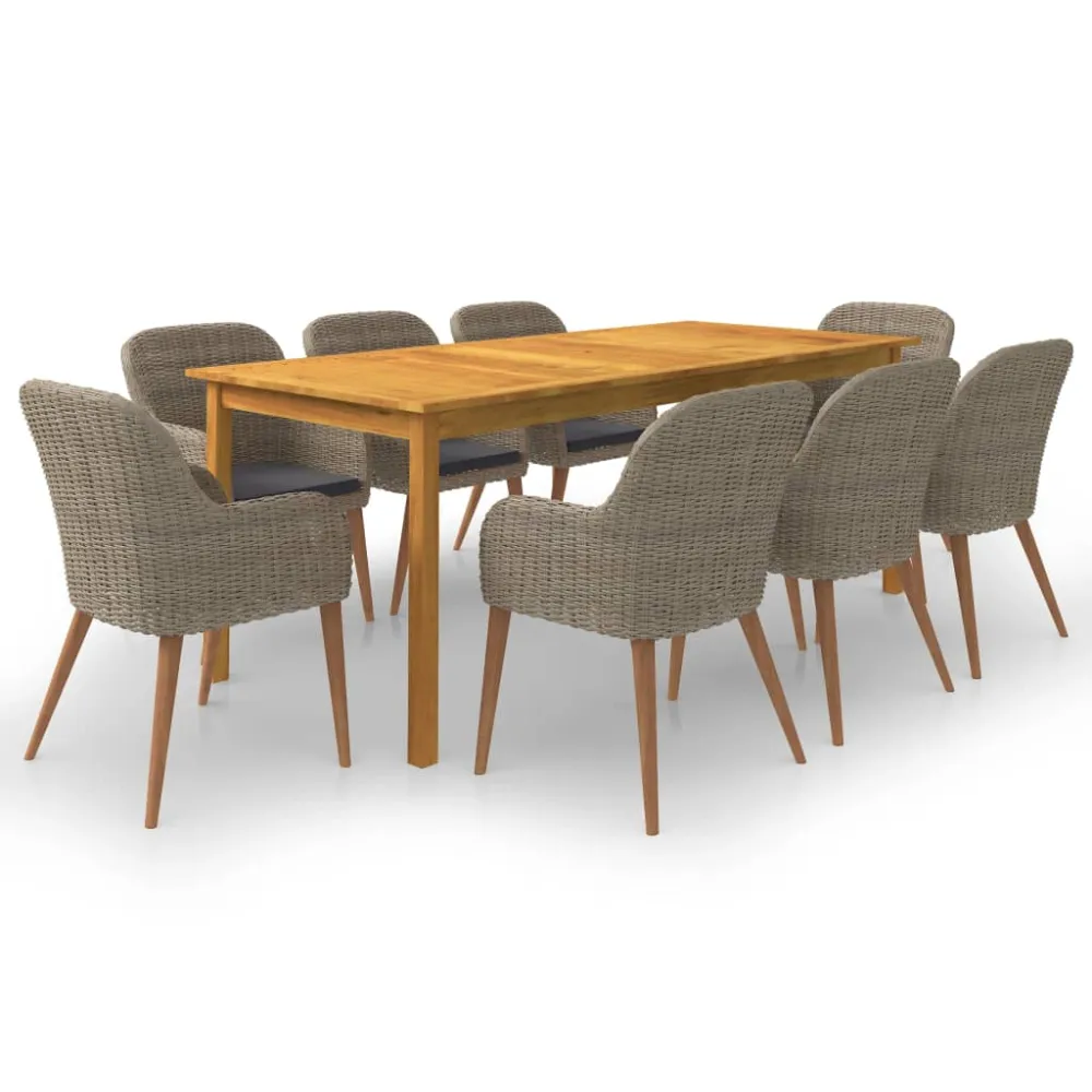 vidaXL juego de comedor para jardín de 9 piezas marrón - Incluye Mesa y Sillas
