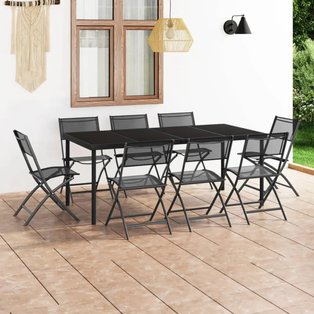 vidaXL juego de comedor para jardín 9 piezas acero Material de Aluminio y Tela