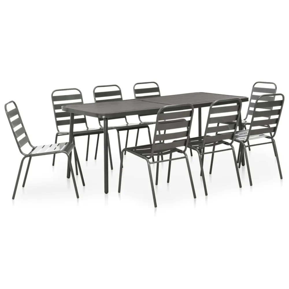 vidaXL juego de comedor para jardín 9 piezas acero gris opaco