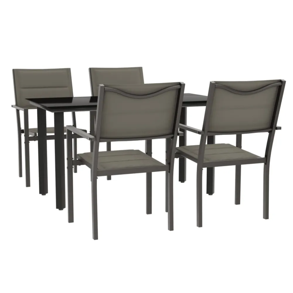 vidaXL juego de comedor para jardín 5 piezas acero y textilene negro con Sombrilla Incluida