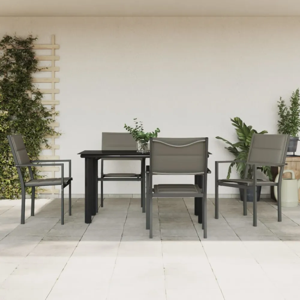 vidaXL juego de comedor para jardín 5 piezas acero y textilene negro con Sombrilla Incluida