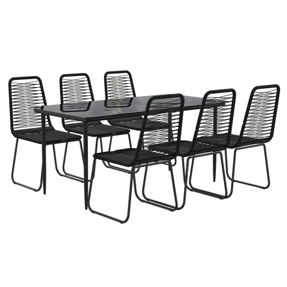 vidaXL juego de comedor para jardín 7 piezas negro con Cojines Prueba de Agua
