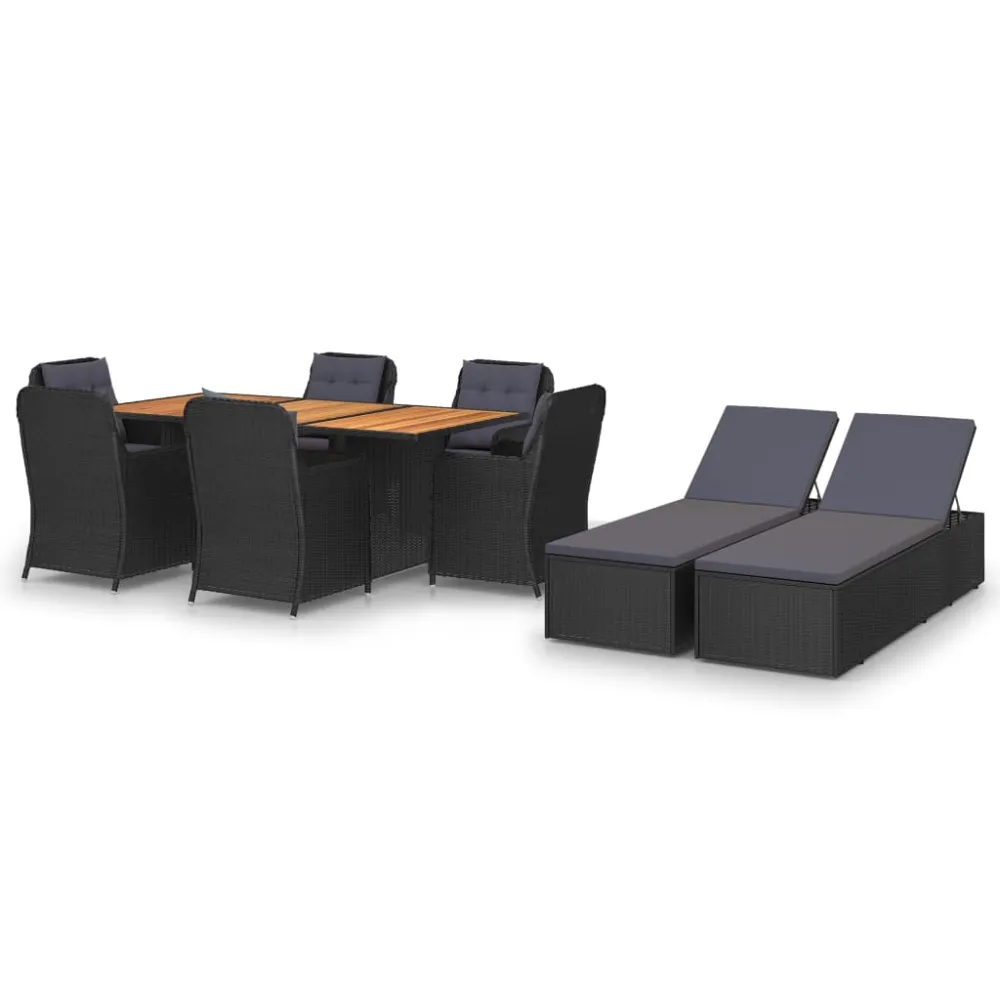 vidaXL juego de comedor para jardín 9 piezas ratán sintético negro - Incluye Mesa y Sillas