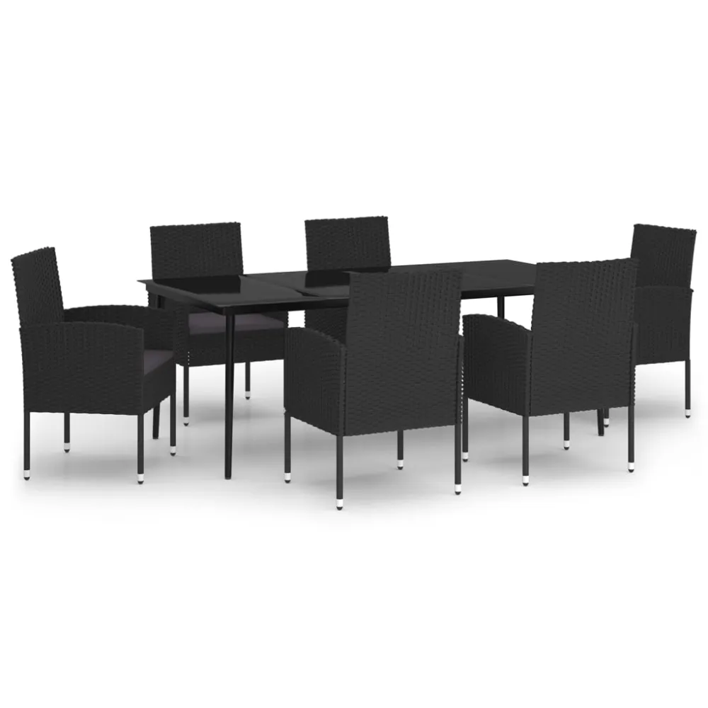 vidaXL juego de comedor para jardín 7 piezas negro para Terraza y Piscina