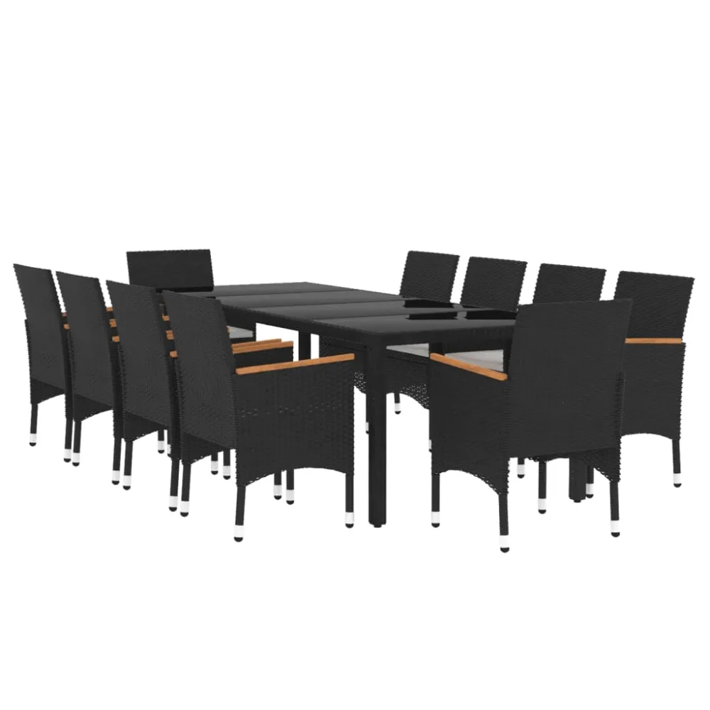 vidaXL juego de comedor para jardín 11 piezas ratán sintético negro con Cojines Prueba de Agua