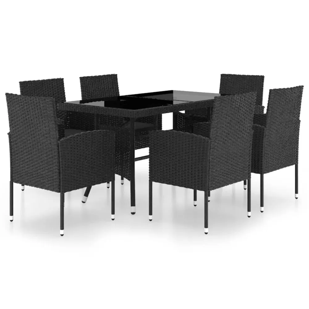vidaXL juego de comedor para jardín 7 piezas ratán sintético negro en Color Café y Beige