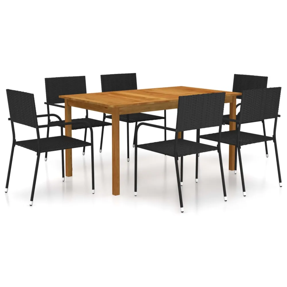 vidaXL juego de comedor para jardín de 7 piezas negro - Incluye Mesa y Sillas